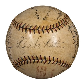 1926 New York Yankees Team Signed Baseball With 12 Signatures Including Ruth, Gehrig & Lazzeri (Beckett)